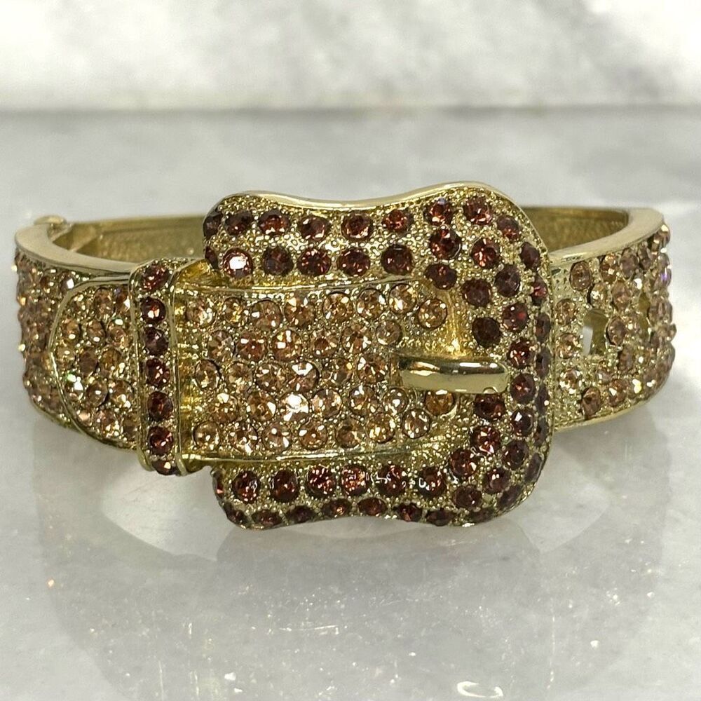 Vintage DH Gate Chunky Rhinestone Embellished Clamper Hinge Bangle Cuff Bracelet